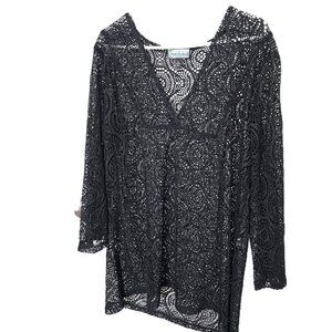 PORTOCRUZ Crochet Cover Up Black Lacy V Neck Womens Plus Size 1X Beach Pool